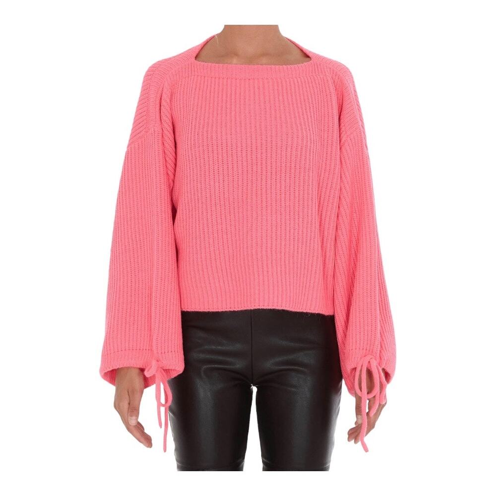 MSGM Drawstring Sleeve Ribbed  Sweater Hot Pink XS